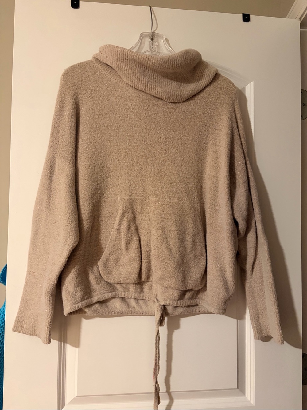 Express Beige Drawstring Funnel-Neck Pullover